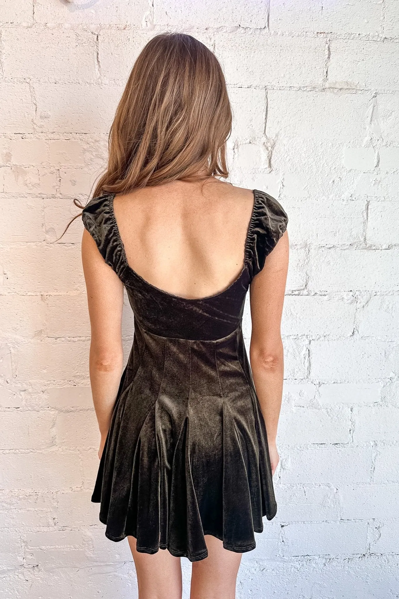 90's Princess Dark Olive Velvet Dress