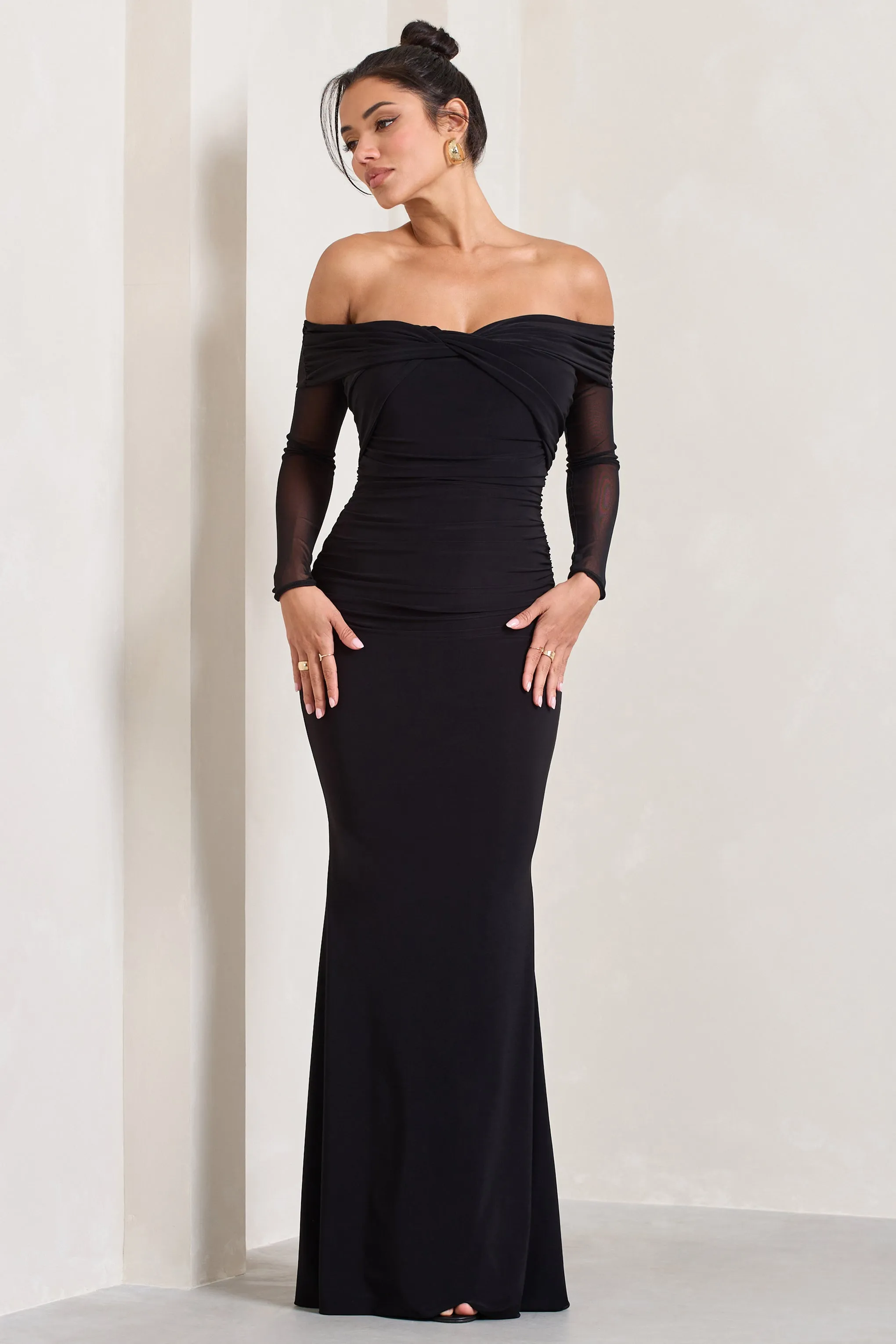 Alex | Black Bardot Twist Maxi Dress