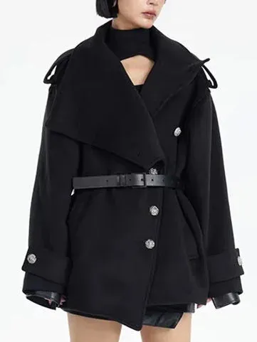 Asymmetrical Short Peacoat with High Collar