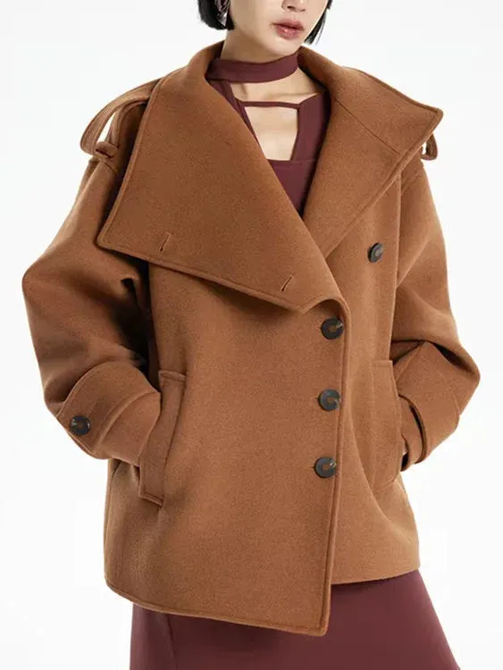 Asymmetrical Short Peacoat with High Collar