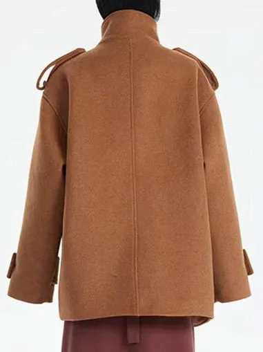 Asymmetrical Short Peacoat with High Collar