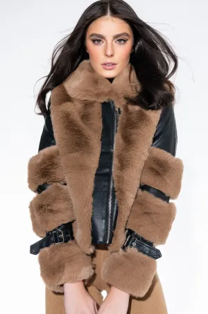 AZALEA WANG FAUX FUR MOTO PUFFER