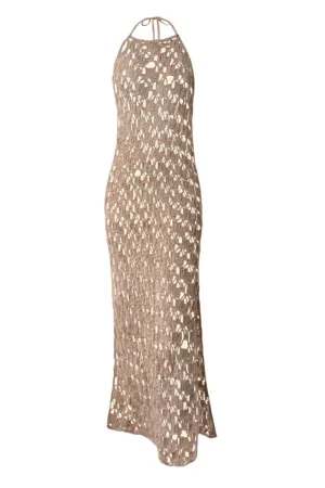 BEIGE KNITTED FISHNET MAXI DRESS