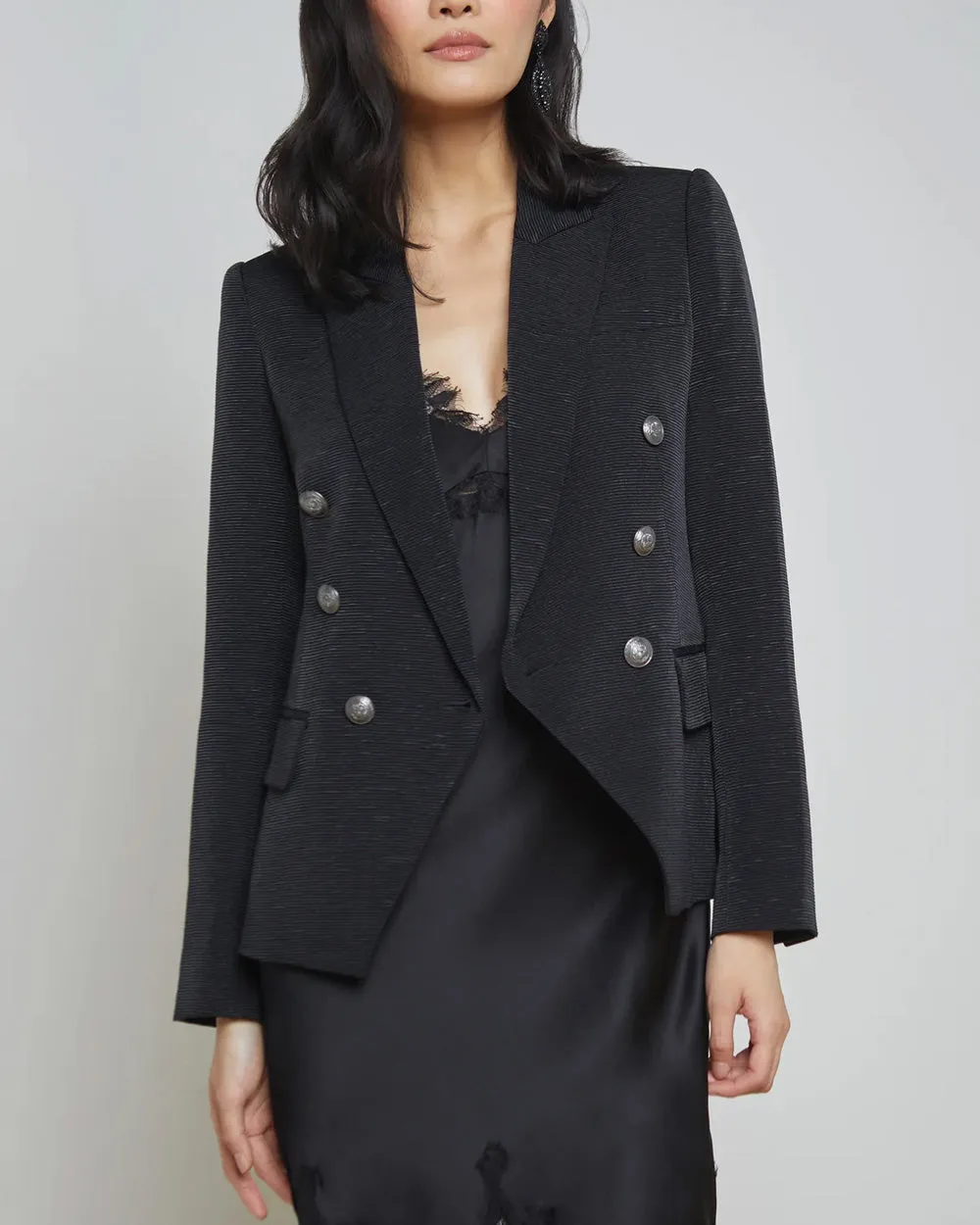 Black and Gunmetal Double Breasted Kenzie Blazer