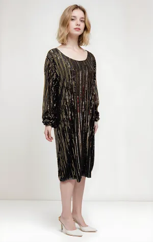 Black with Gold Sequin MIDI Dress