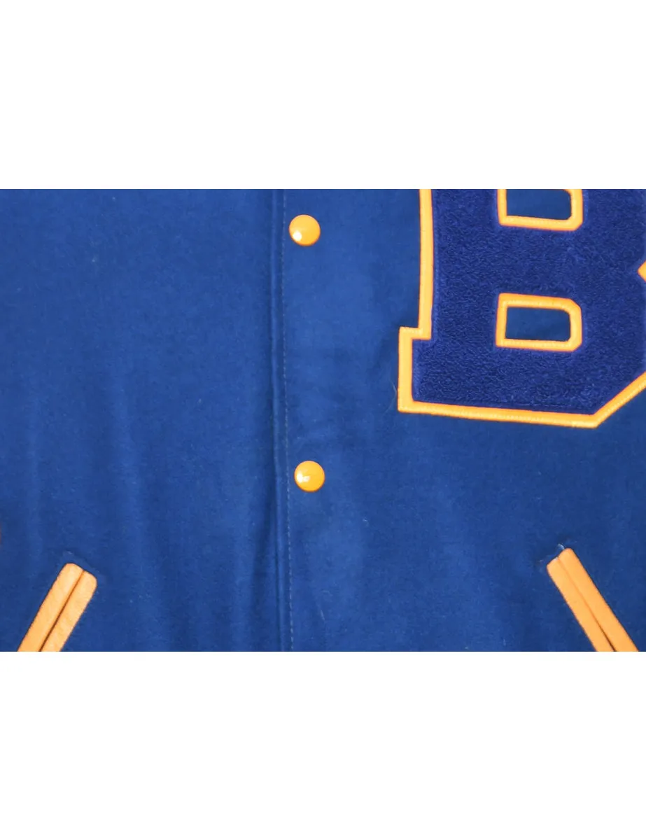 Blue & Yellow Applique Design Varsity Jacket - L