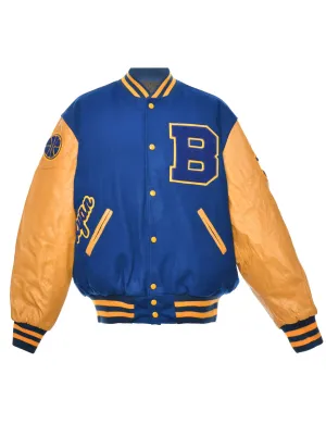 Blue & Yellow Applique Design Varsity Jacket - L