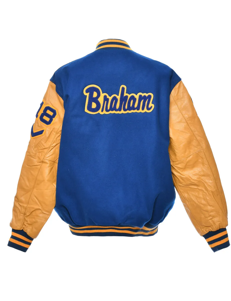 Blue & Yellow Applique Design Varsity Jacket - L