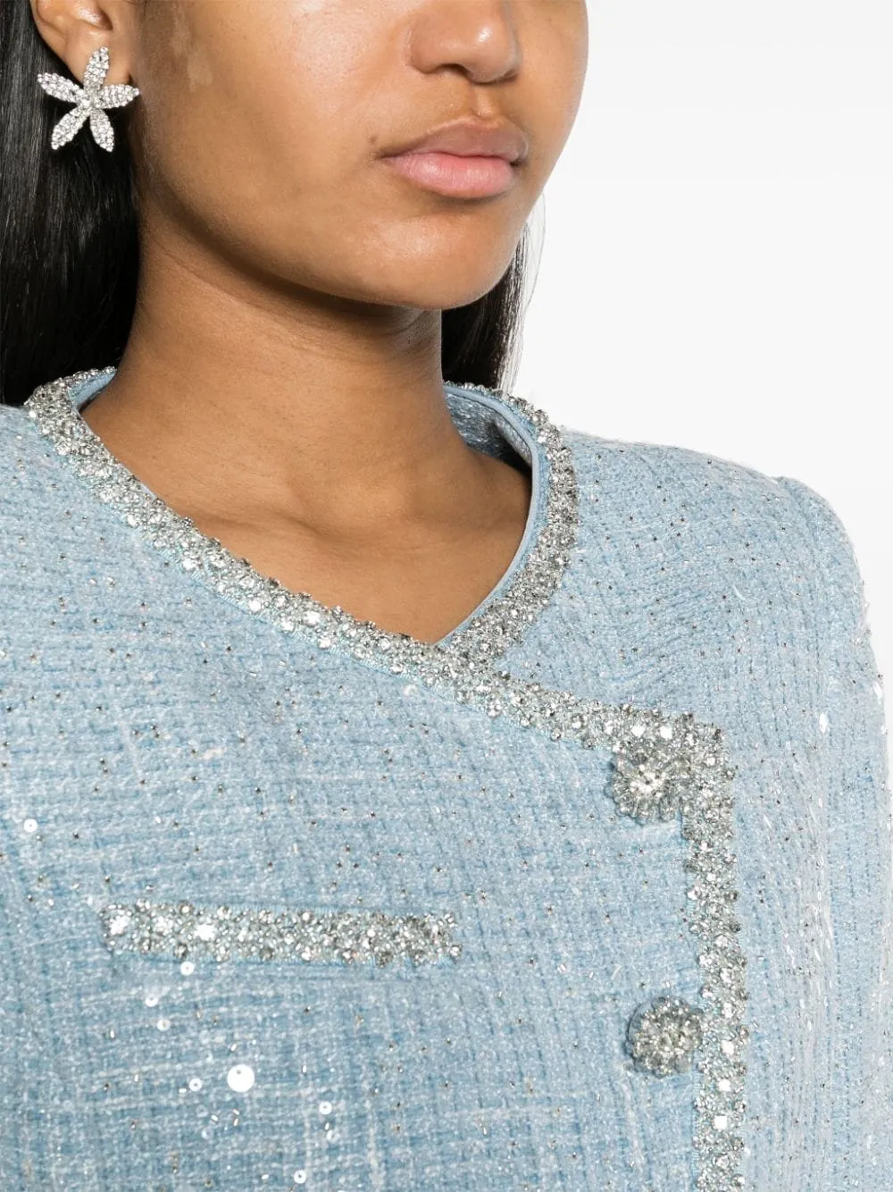 Blue Sequin Boucle Cropped Jacket