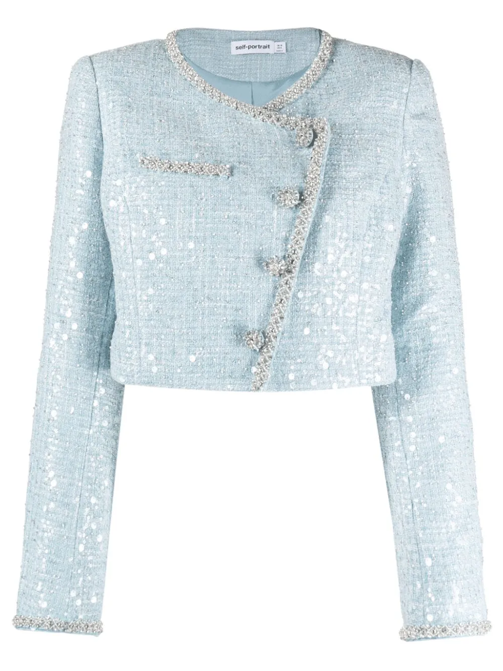 Blue Sequin Boucle Cropped Jacket