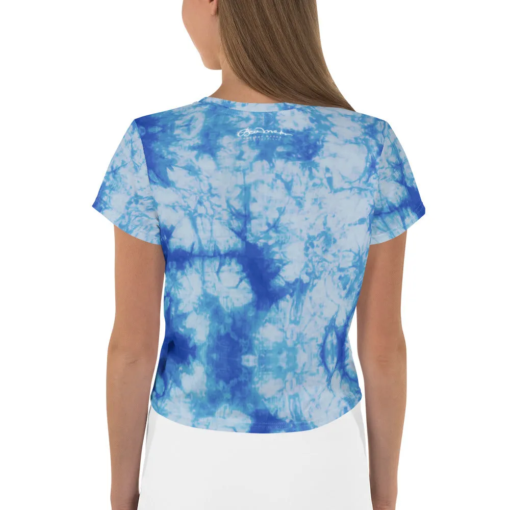 Blue Tie Dye Print Crop Tee