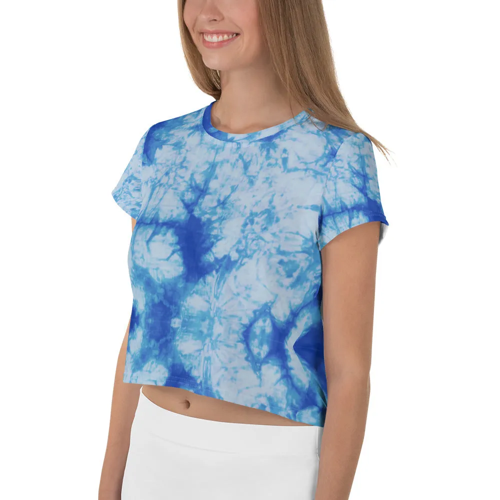 Blue Tie Dye Print Crop Tee