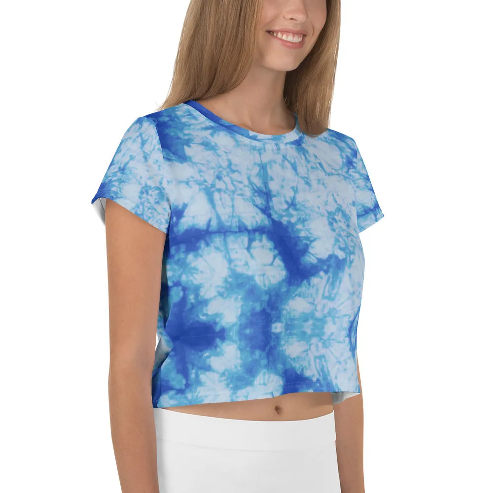 Blue Tie Dye Print Crop Tee