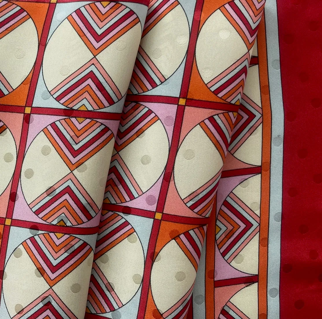 Border Print - Ratti Vermillion & Tangerine Art Deco Silk Twill Jacquard (Made in Italy)