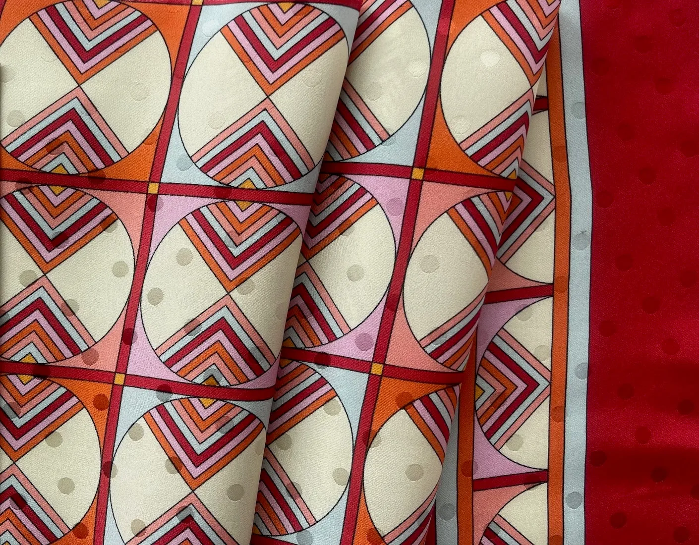 Border Print - Ratti Vermillion & Tangerine Art Deco Silk Twill Jacquard (Made in Italy)