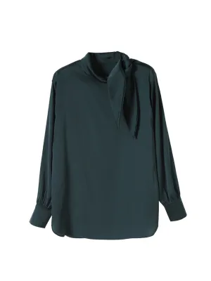 Bowknot Satin Blouse - Green