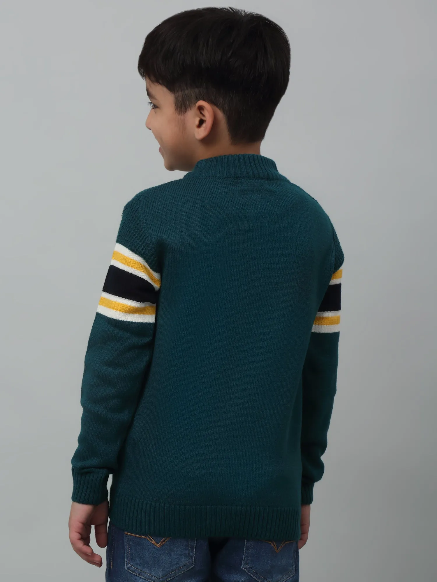 Boys Casual Green Full Sleeve Pullover Sweater