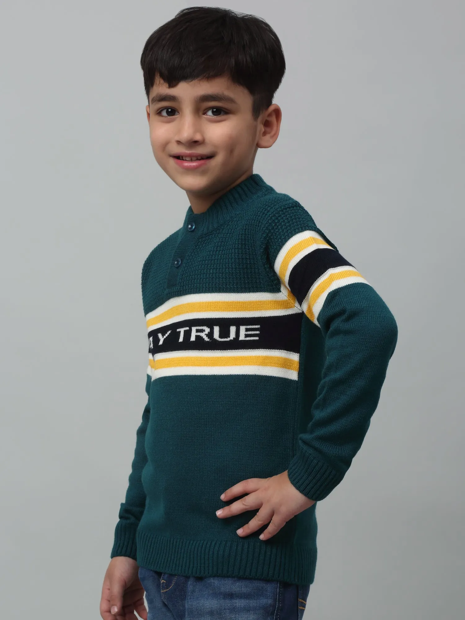 Boys Casual Green Full Sleeve Pullover Sweater