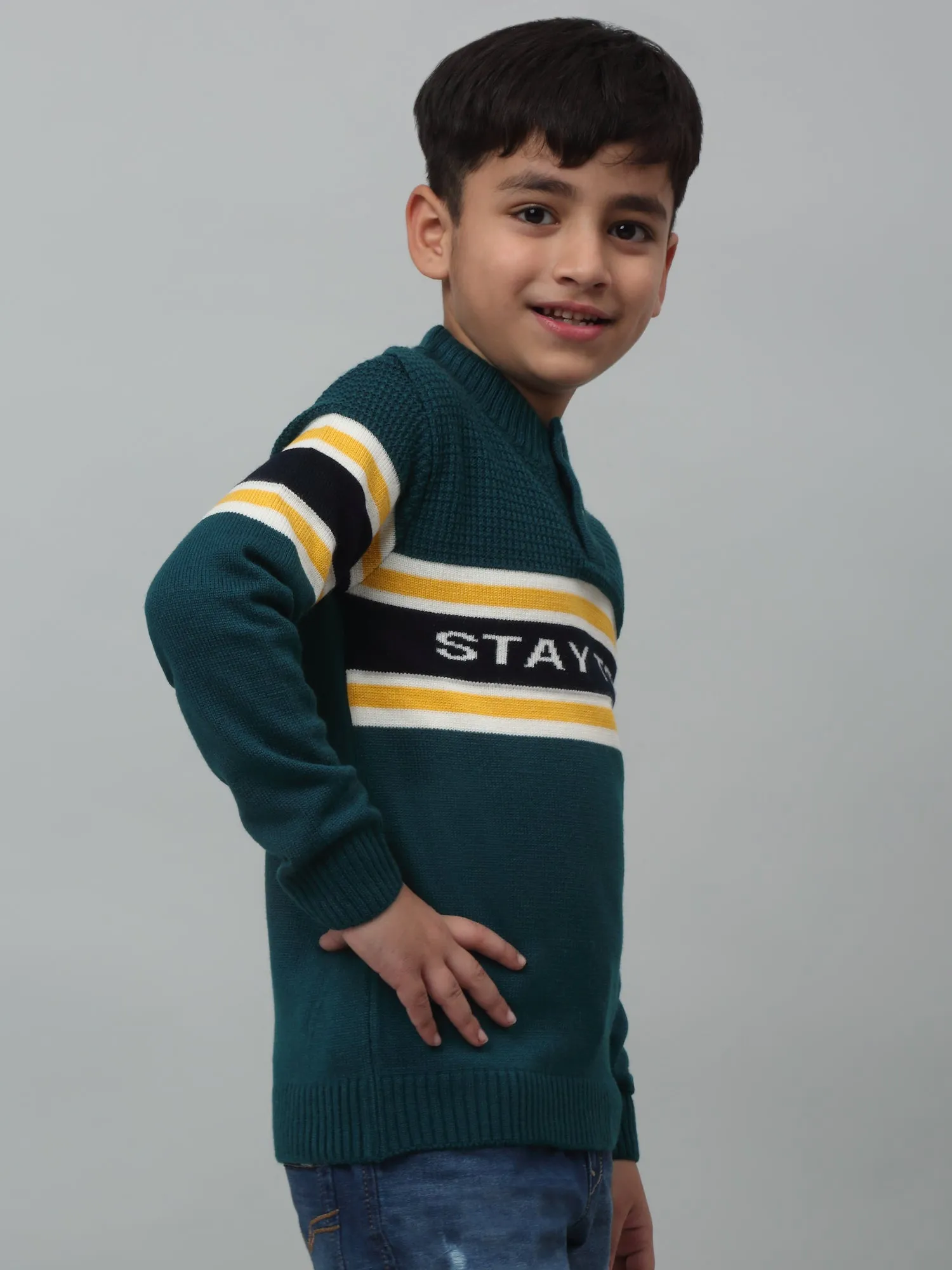 Boys Casual Green Full Sleeve Pullover Sweater