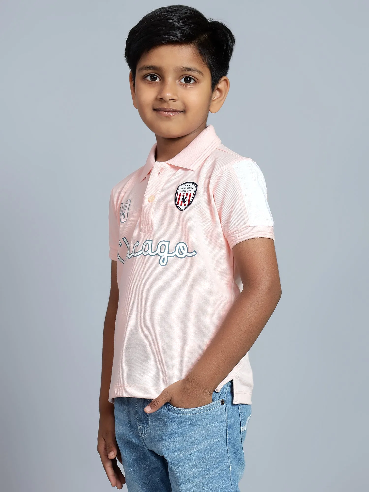 Boys Casual Light Pink Half Sleeve  T-Shirt