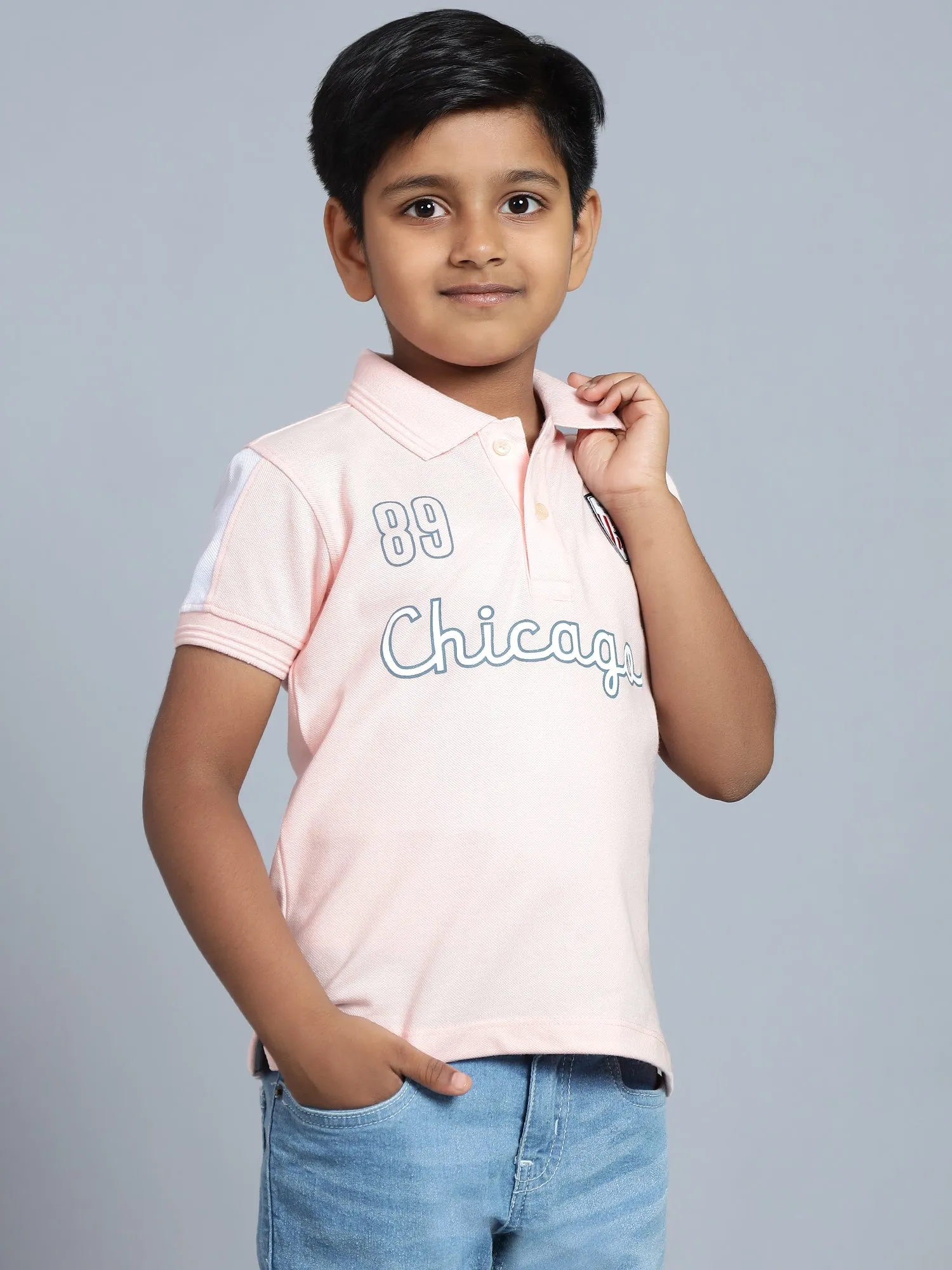 Boys Casual Light Pink Half Sleeve  T-Shirt