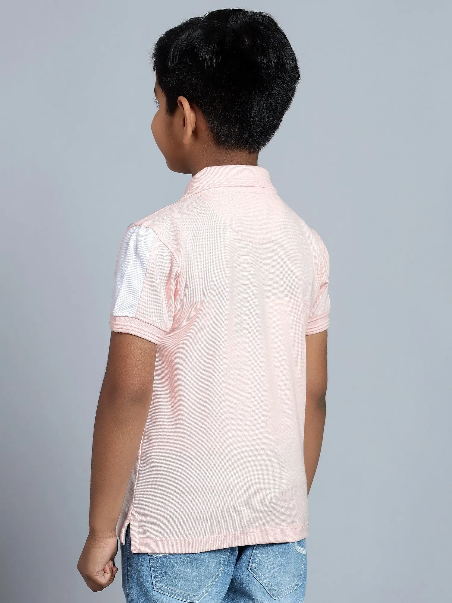 Boys Casual Light Pink Half Sleeve  T-Shirt