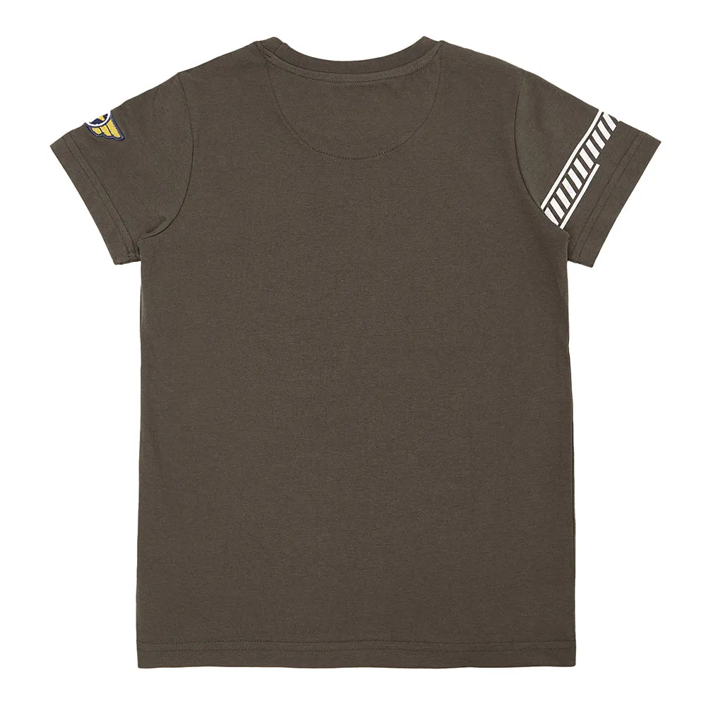 Boys Casual Olive Green Half Sleeve  T-Shirt