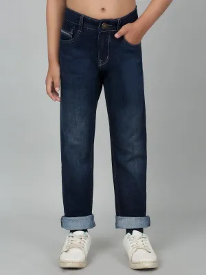 Boy's Dark Blue Solid Stretchable Jeans