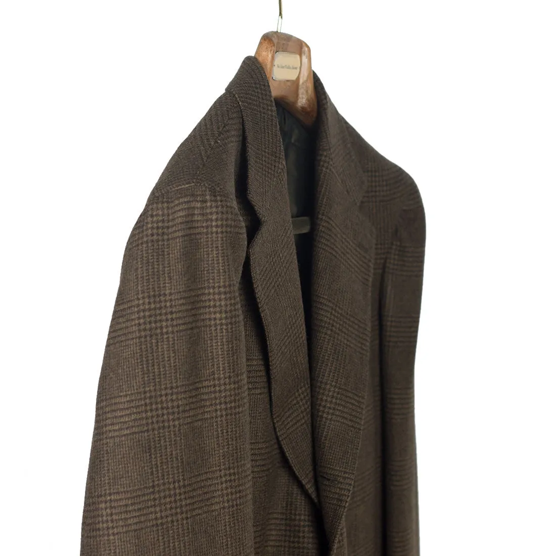 Brown tonal glenplaid wool & cashmere sport coat, 10 oz weight