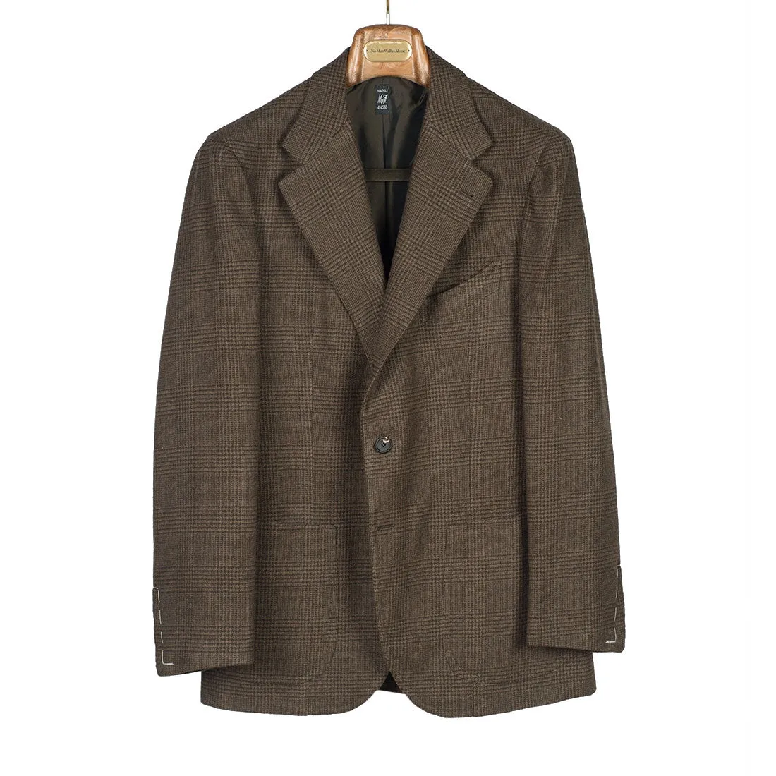 Brown tonal glenplaid wool & cashmere sport coat, 10 oz weight