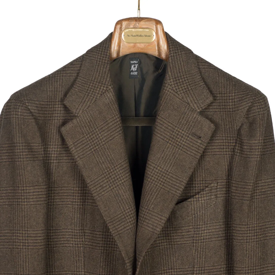 Brown tonal glenplaid wool & cashmere sport coat, 10 oz weight