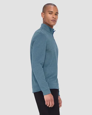 Bugatchi Reversible Pique/Fishermen Knit Quarter Zip Pullover | Teal