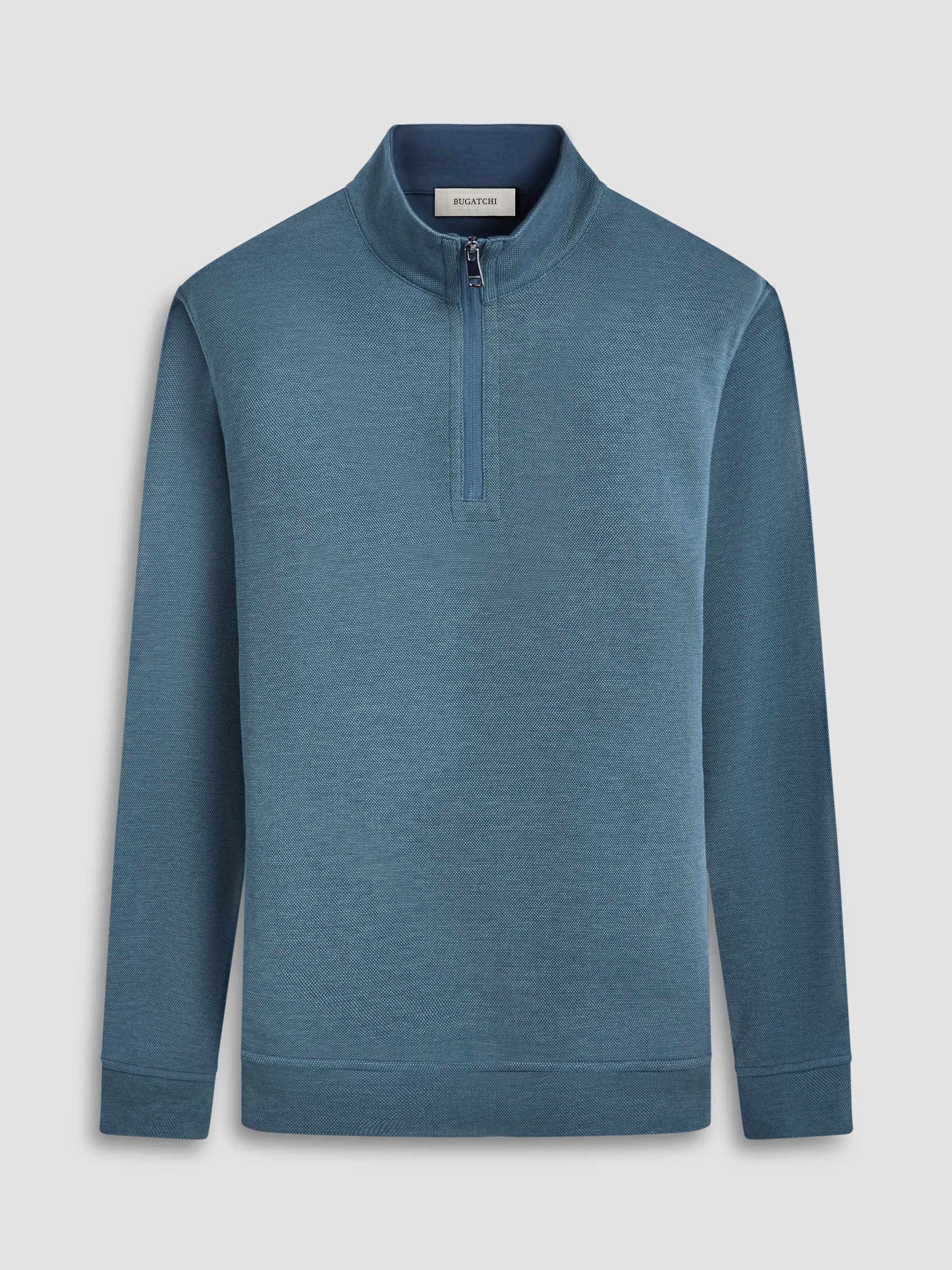 Bugatchi Reversible Pique/Fishermen Knit Quarter Zip Pullover | Teal