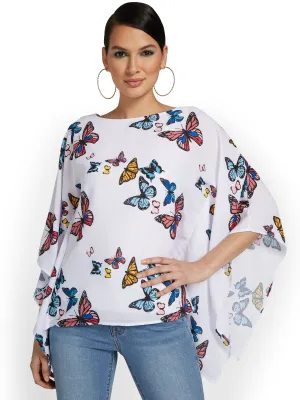 Butterfly-Print Caftan Blouse