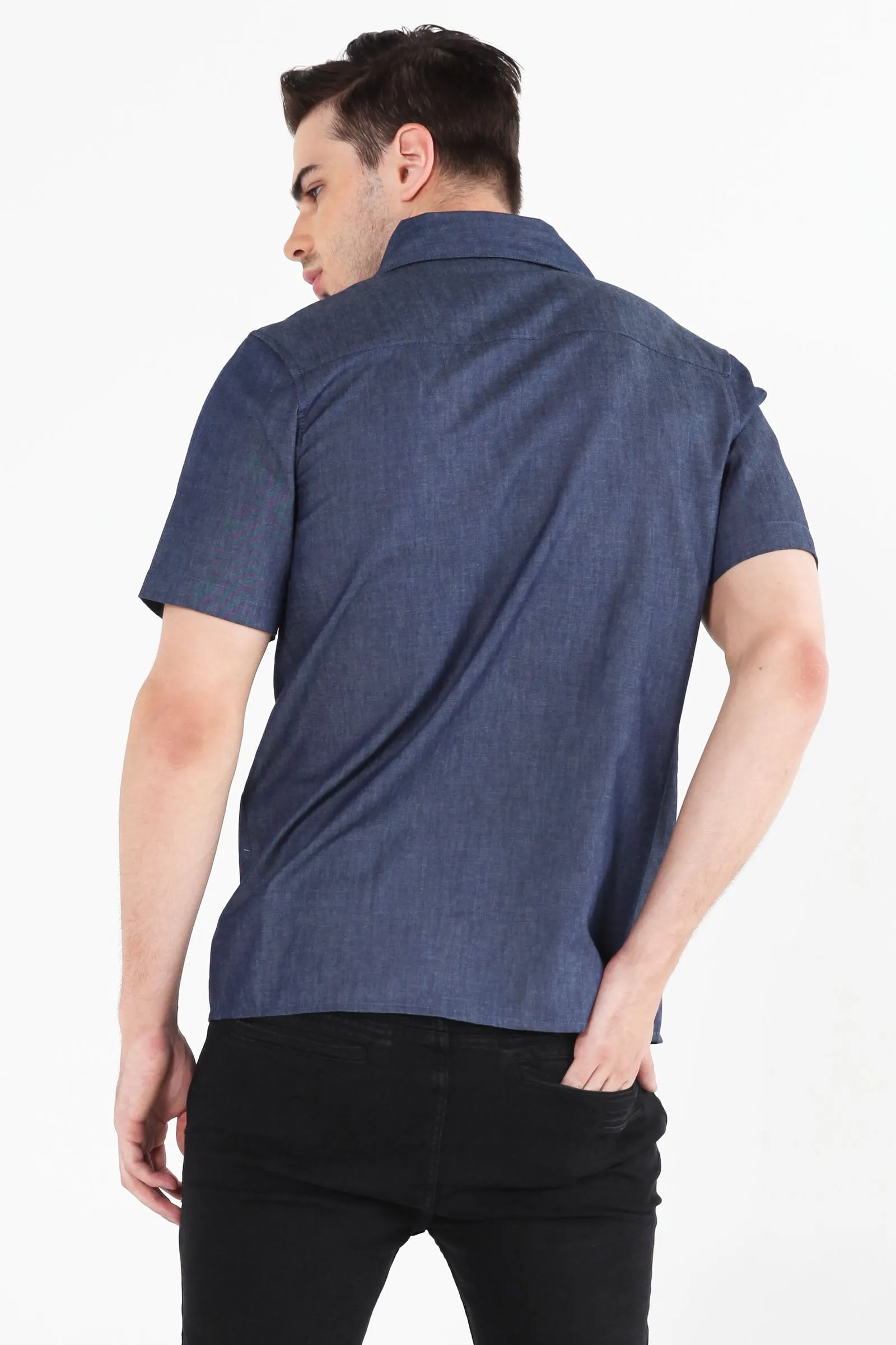 Chambray Shirt With Notched Collar