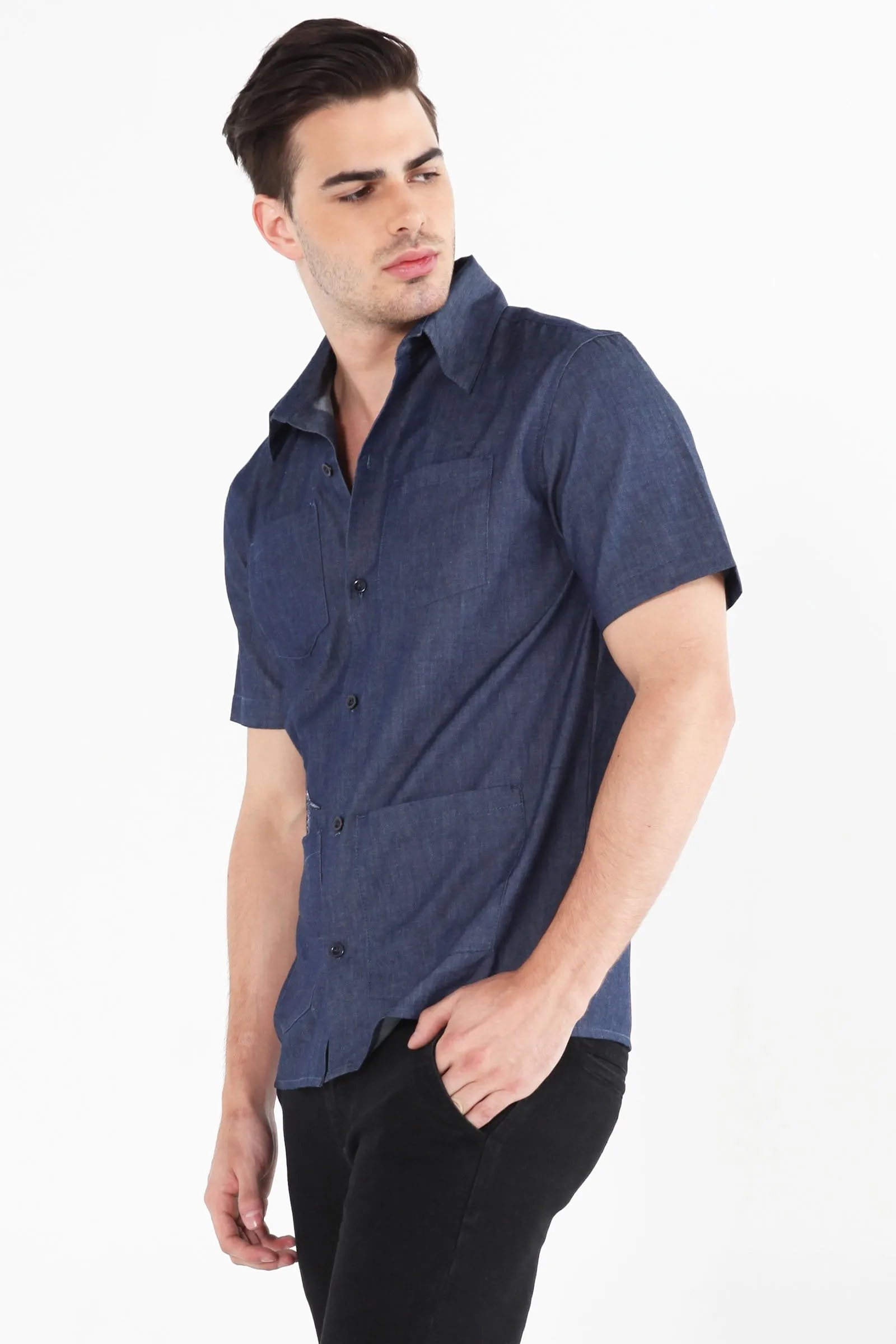 Chambray Shirt With Notched Collar