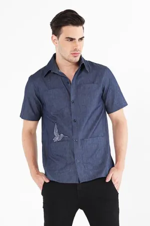 Chambray Shirt With Notched Collar