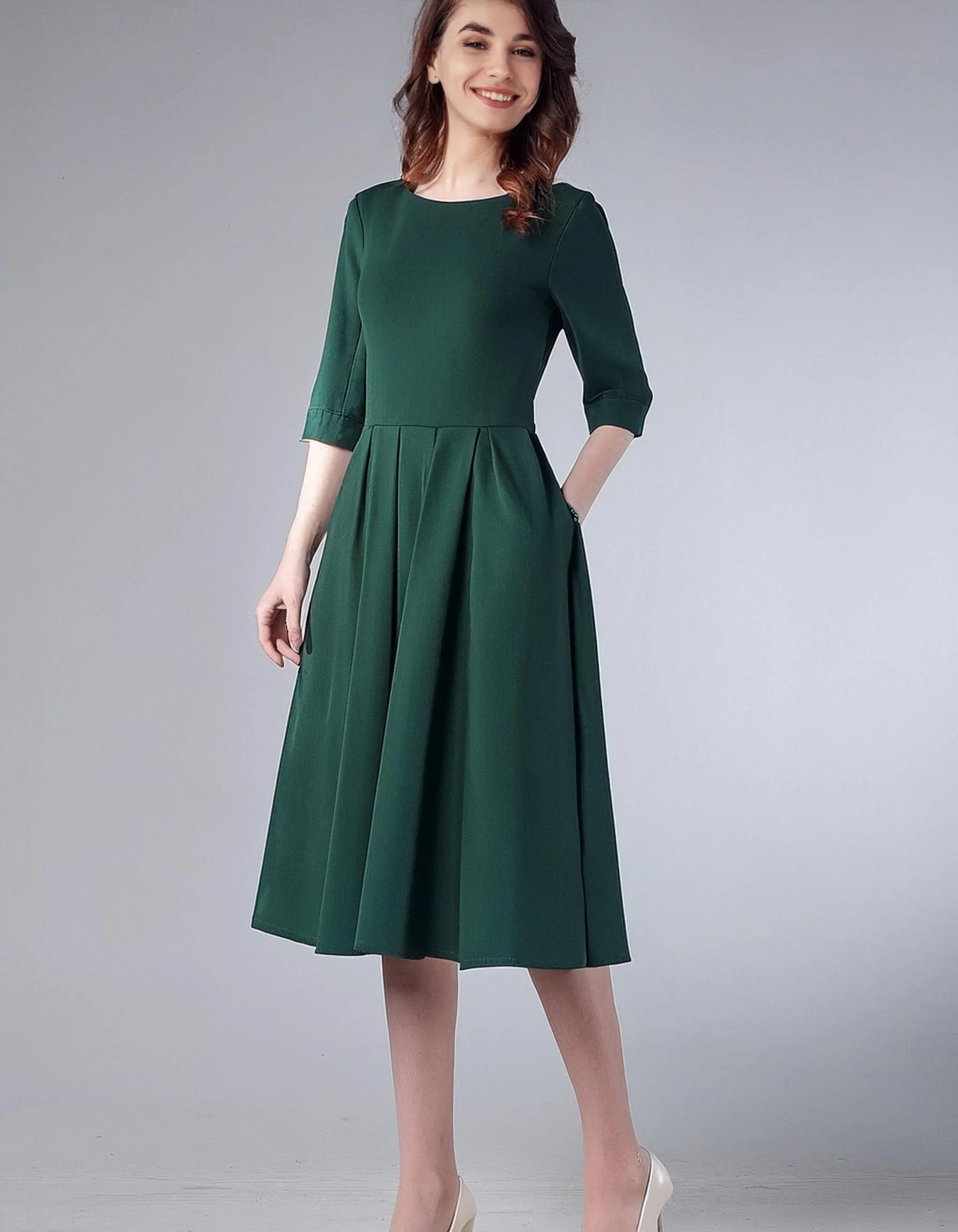 Classic Forest Green Midi Dress