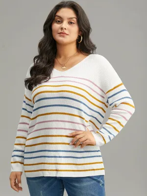 Colour Striped V Neck Back Cut Out Pullover