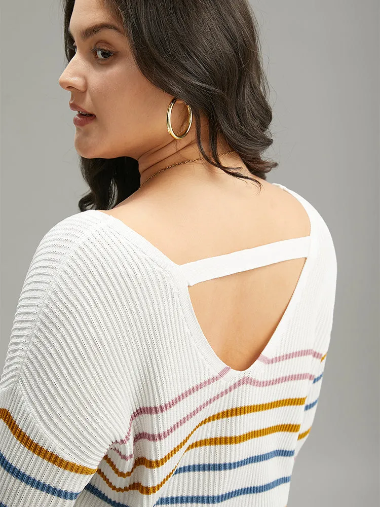 Colour Striped V Neck Back Cut Out Pullover