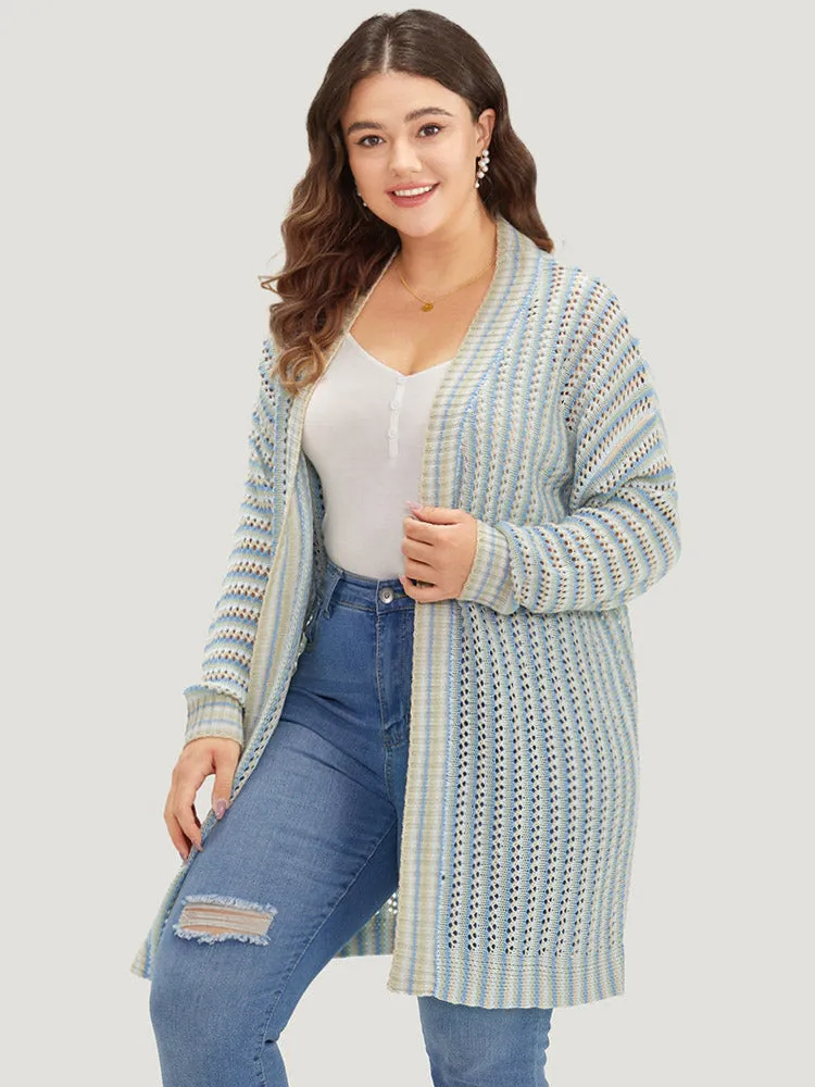 Contrast Geo Eyelet Drop Shoulder Cardigan