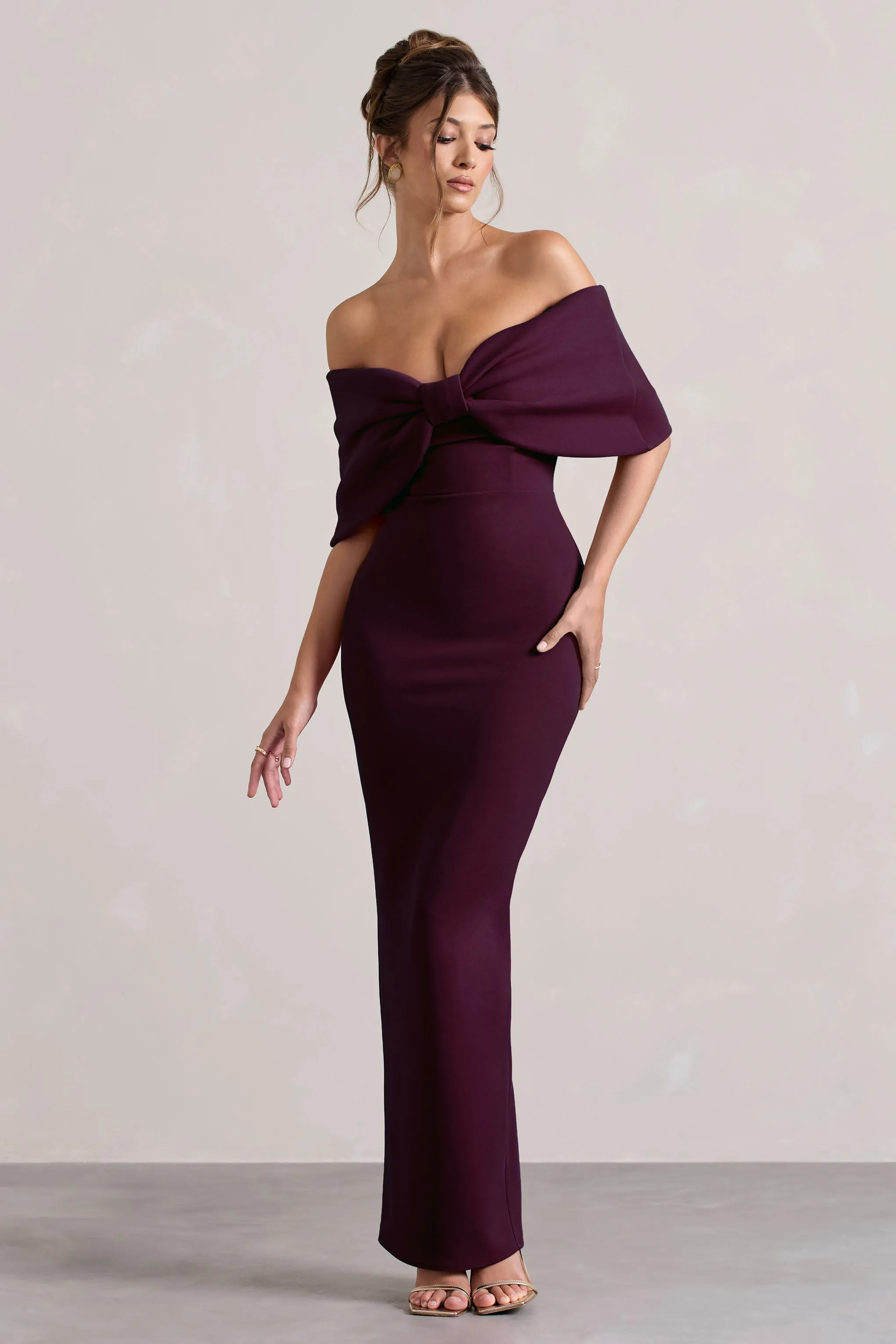 Cornelia | Plum Strapless Maxi Dress With Oversized Bow