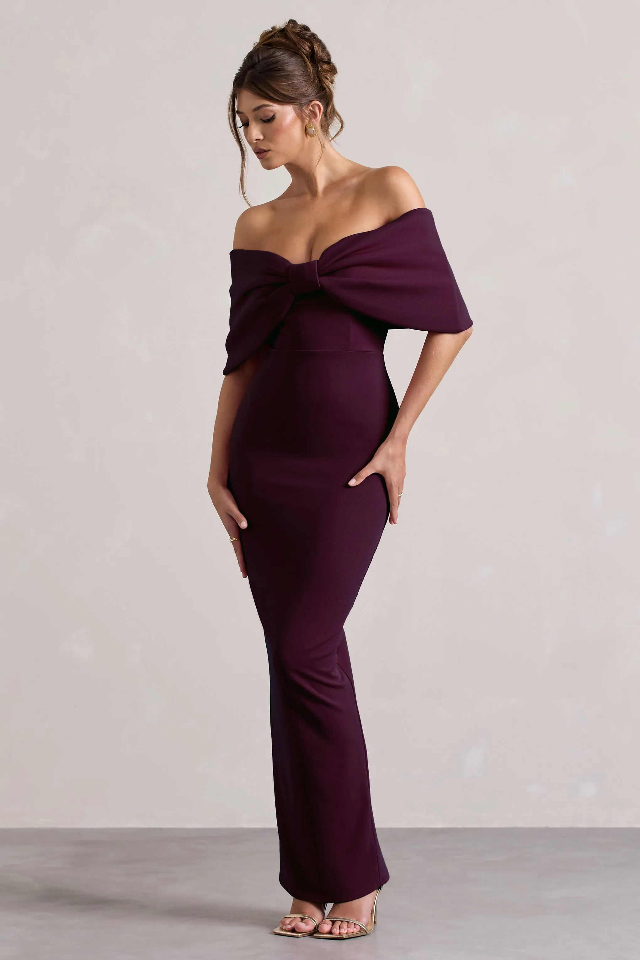 Cornelia | Plum Strapless Maxi Dress With Oversized Bow