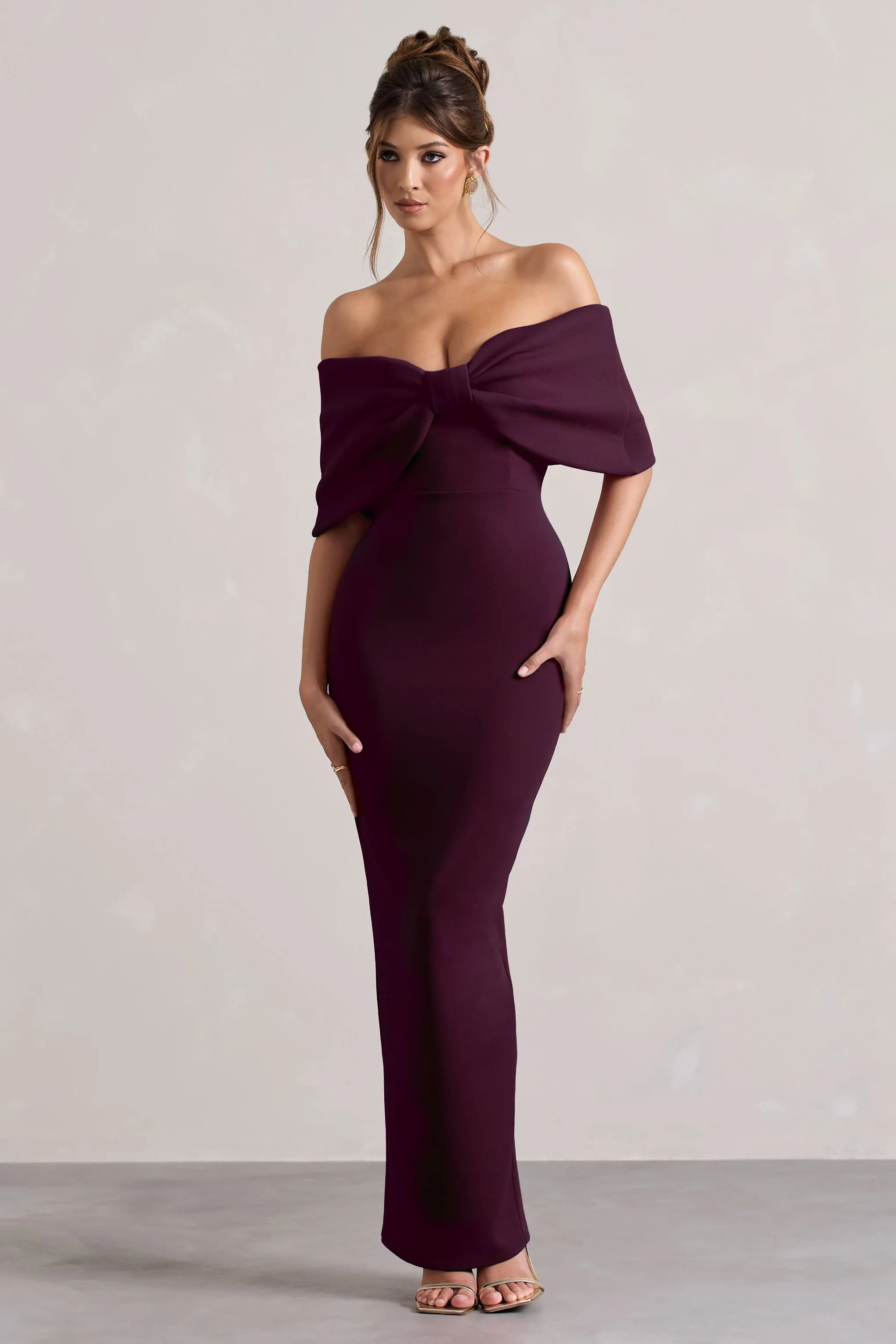 Cornelia | Plum Strapless Maxi Dress With Oversized Bow