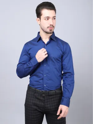 Cotton Blend Solid Blue Full Sleeve Regular Fit Formal Shirt for Men with Pocket