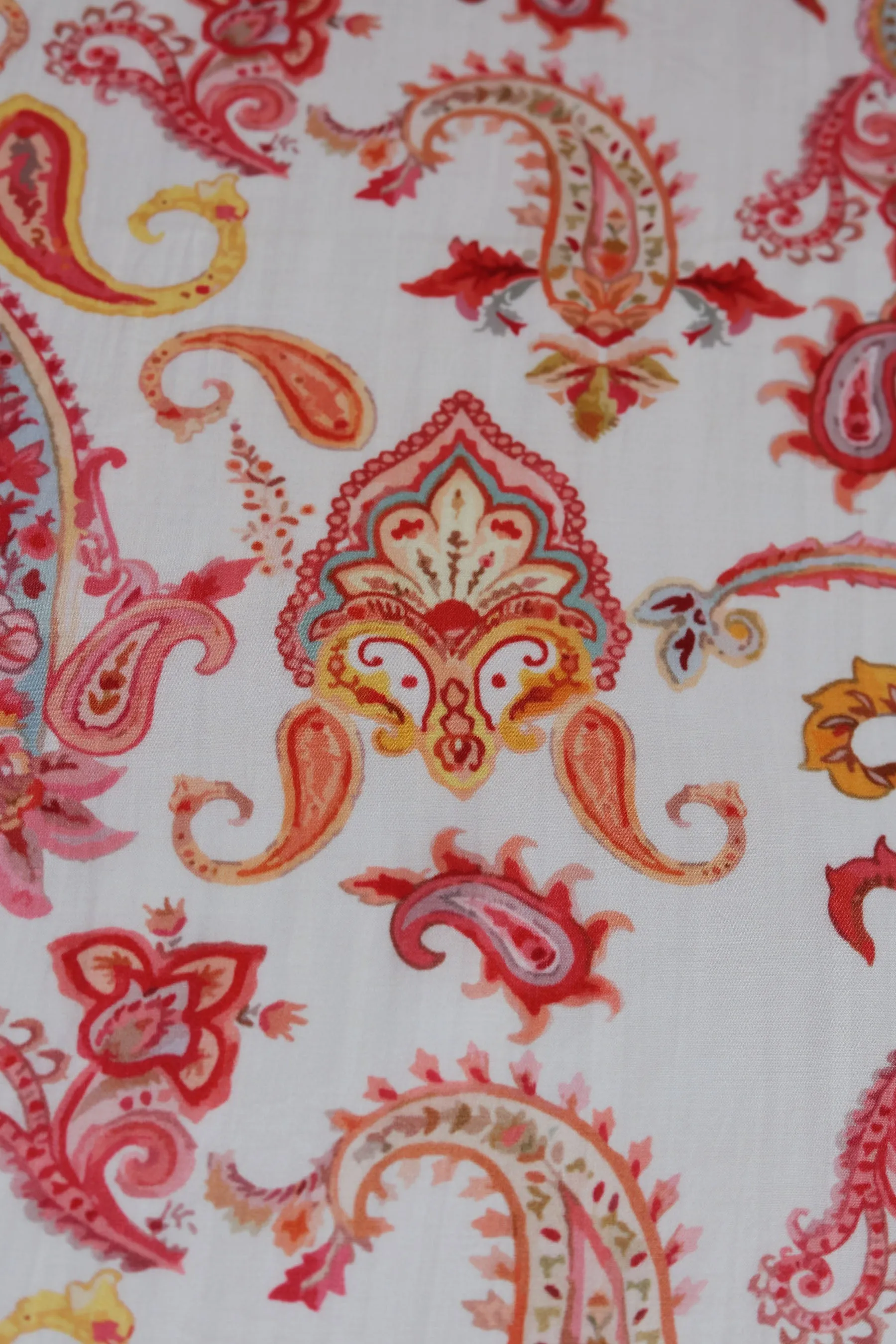 Cream Deco Paisley Printed Gaji Silk Fabric