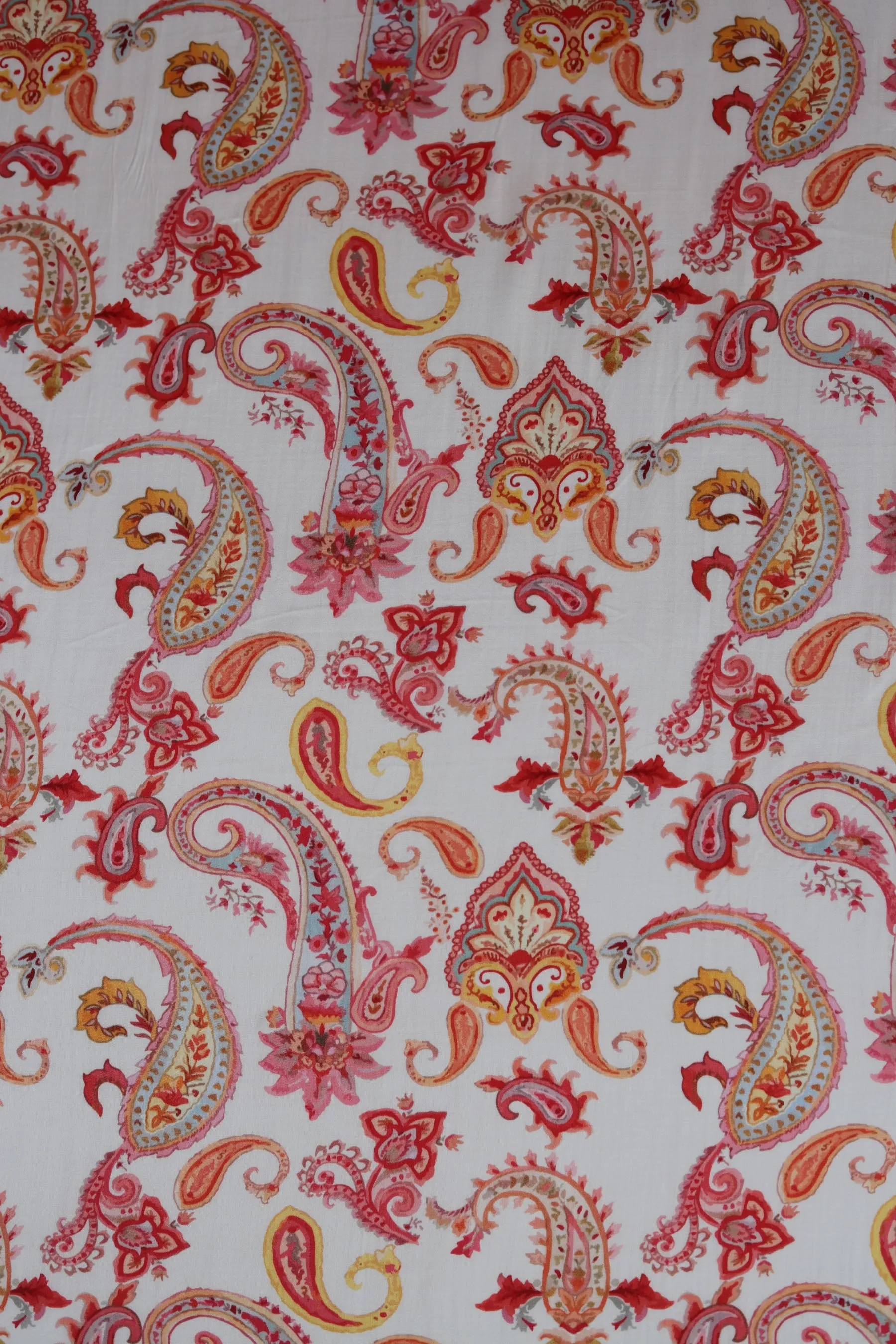 Cream Deco Paisley Printed Gaji Silk Fabric