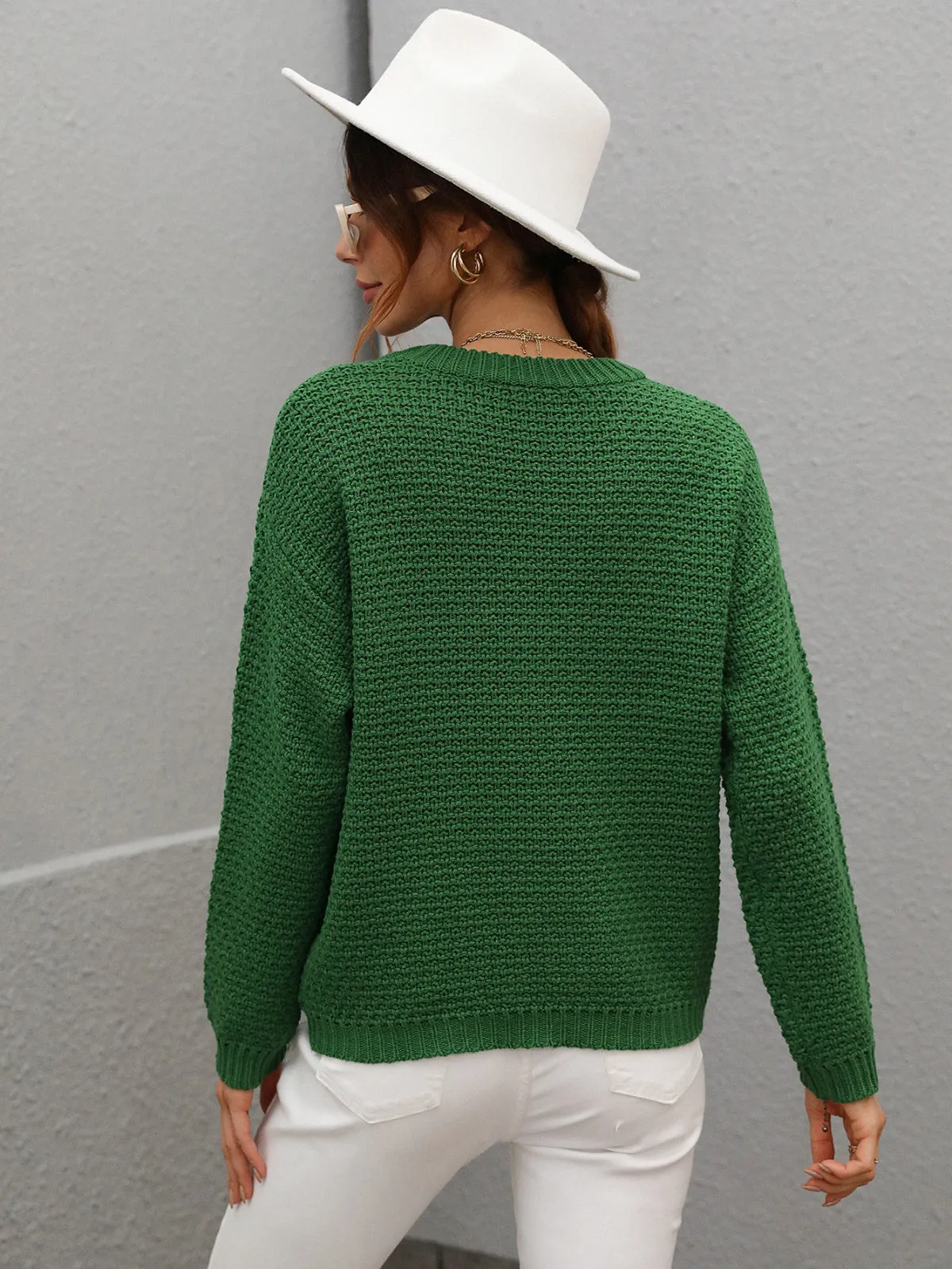 Crew Neck Long Sleeve Crocheted Sweater