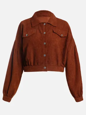 Cropped Corduroy Lantern Sleeve Jacket