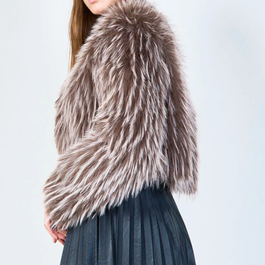 Cropped shaggy faux fur jacket wholesale